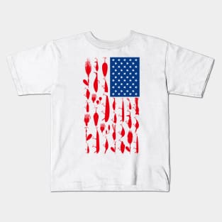 American Flag Fishing Lure Design Kids T-Shirt